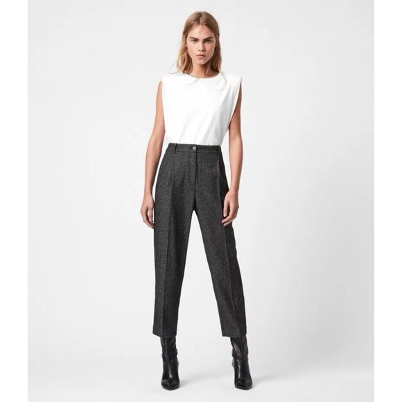 AllSaints Pants - Allsaints Mara Puppytooth Straight Trouser Pants (Sz 2) Pleated Italian Cloth